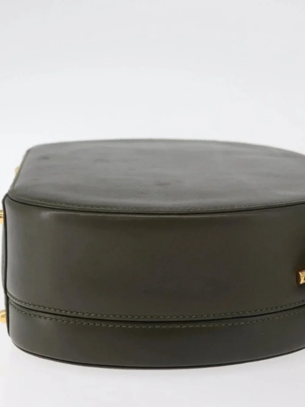 GUCCI Hand Bag Leather 2way Khaki Gold Auth
